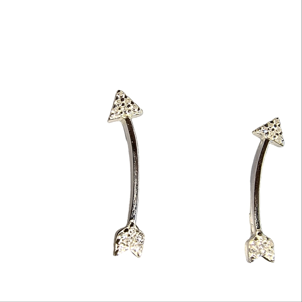 Sterling Silver & Clear Sparkle CZ Arrow Ear Climber Earrings - Picture 4 of 9